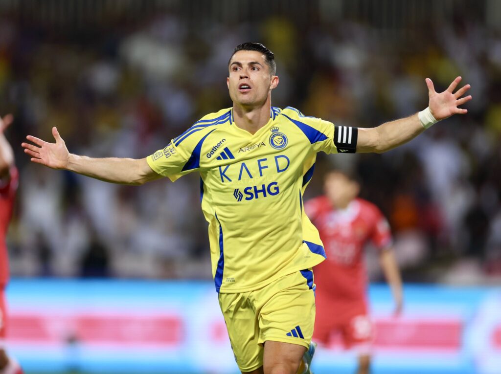 Cristiano Ronaldo celebrates a goal for Al Nassr.