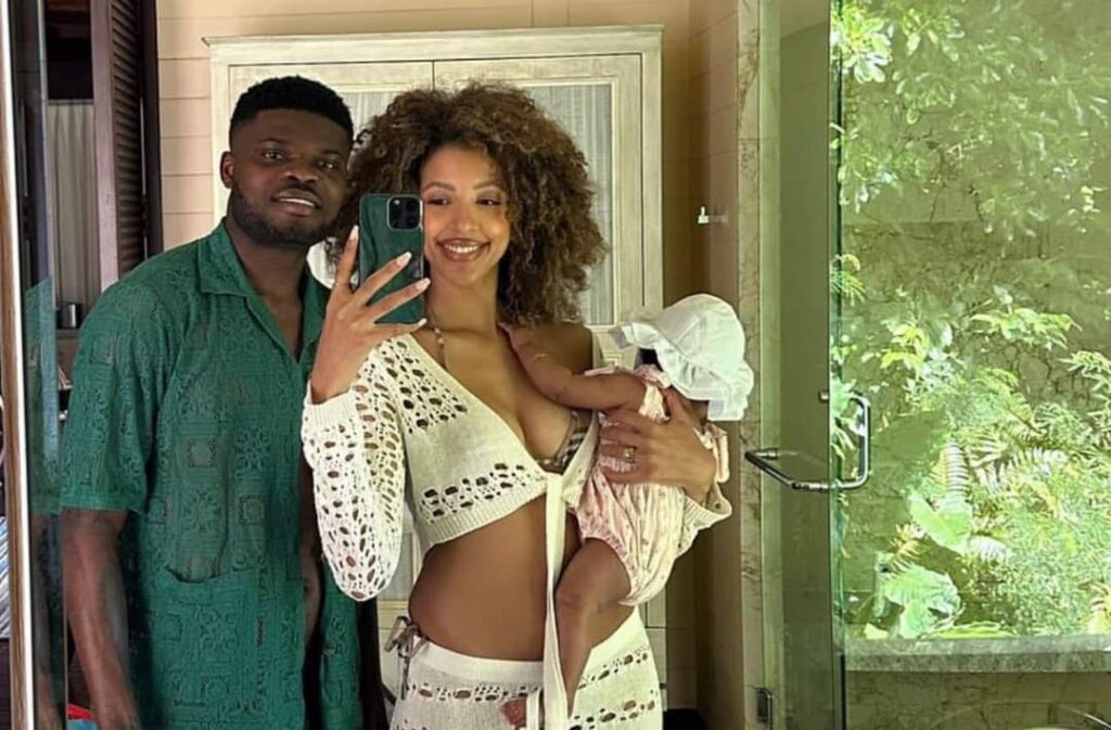 Thomas Partey and his partner, Janine Mackson and their daughter.