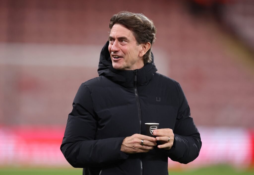 Thomas Frank pictured drinking with Arsenal Cup